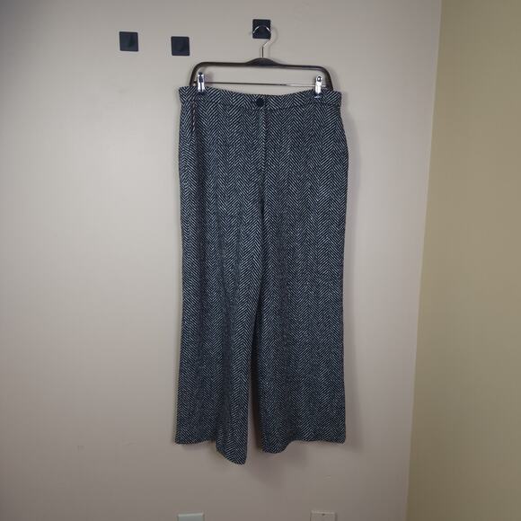 Alexa Chung Wide Leg Cropped High Waisted 100% Wool Trousers Houndstooth Size 14 - Picture 1 of 12